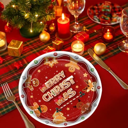 50 Count Christmas Paper Plates 9 Inch Dessert Plates Disposable Tableware Gingerbread Appetizer Plates for Cookie Dinner Brunch Merry Christmas Gender Reveal Party Decorations Supplies