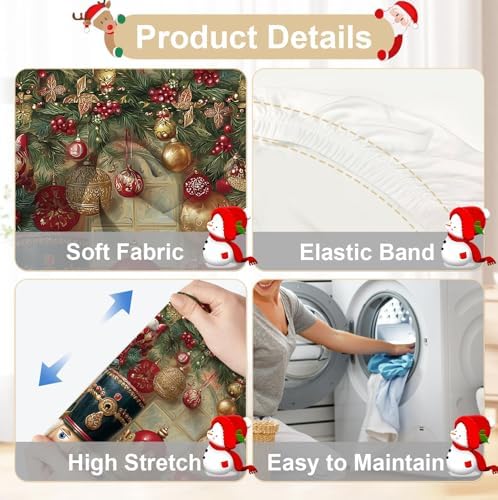 Nutcracker Chair Covers Set of 4, Stretchable Dining Chair Slipcovers with Christmas Ornaments for Christmas Holiday Decor