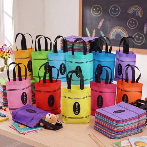 Hosuly 48 Pcs Back to School Gift Bags Crayon Tote Bags Bulk