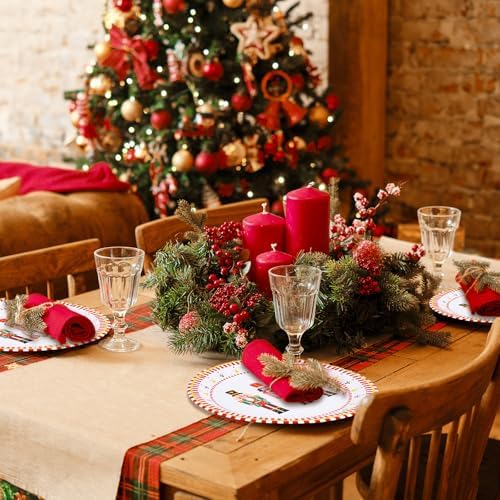 FYSUIMU 50Pcs Christmas Nutcracker Paper Plates Nutcracker Red Border Disposable Plates 9 Inch Merry Party Tableware Dinner Plate for Xmas Winter Holiday Party Table Decor