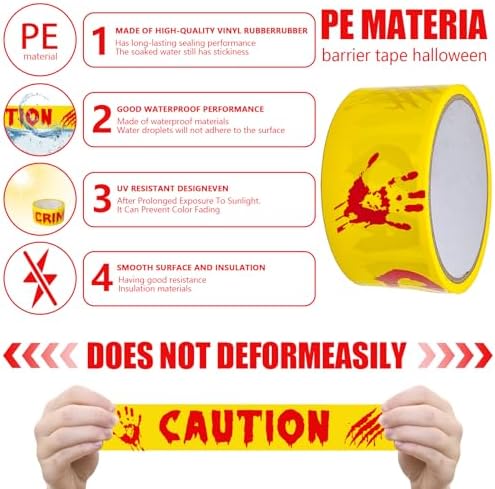 Halloween Decorations Caution Tape, Caution Warning Tape - Spooky Danger Zones Safety Barrier 2In x 82Ft, for Spooky Indoor&Outdoor Decorations, Door, Yard, Haunted House, Party DIY Creepy Crime Scene
