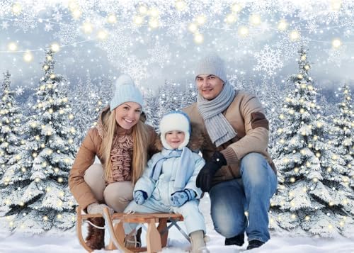 Winter Forest Photography Backdrop Glitter Snowy Pine Tree Scene Background