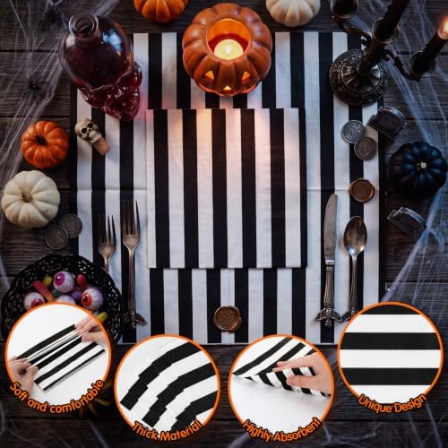 MotiMind Halloween Paper Napkins for Party,50 Pcs,Gothic Striped