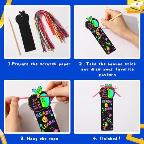 JUNEBRUSHS 30Pcs Welcome Back to School Scratch Bookmarks Rainbow Scratch