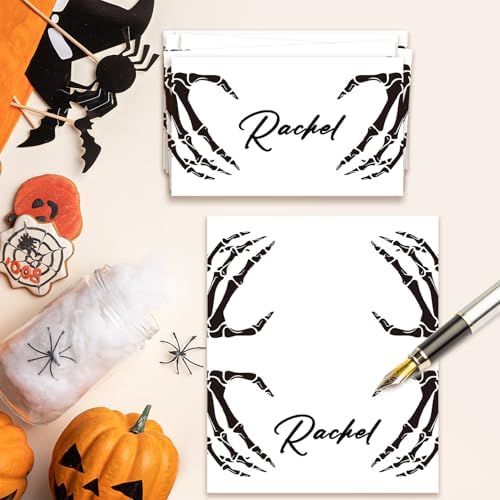 Halloween Place Cards for Table Setting, Skeleton Tent Cards Decor For Birthday Baby Shower Autumn Party Reception Decorations, Bridal Shower Place Card, 25 Pack Birthday Food Name Card 2 x 3.5" /036