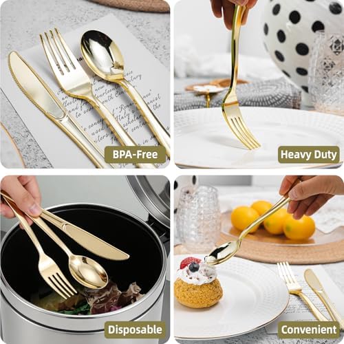 240PCS Gold Plastic Silverware, Gold Disposable Cutlery Set