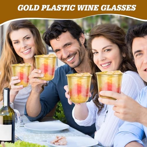 KesaPlan 100Pcs 12oz Gold Plastic Party Cups, Disposable Wine Cocktail Cups