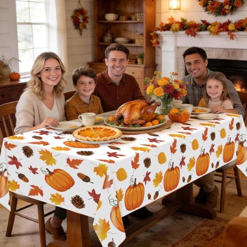 Childom 3 Pack Thanksgiving Tablecloth,Thanksgiving Decorations 54x108 Inch Disposable Plastic Tablecloth,Fall Pumpkin Maple Leaf Party Table Cover for Home Table Decor Dinner Birthday Party Supplies