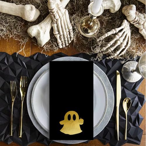 Horaldaily 100Pcs Halloween Paper Napkins, Gold Foil Pumpkin Ghost