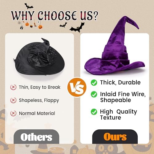 Ibeauti Witch Hat Women Large Ruched Halloween Witch Hat Costume Accessory for Party