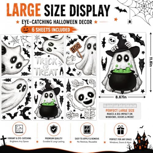 6 Sheets Halloween Window Clings Stickers Ghosts Decals Glass Decoration