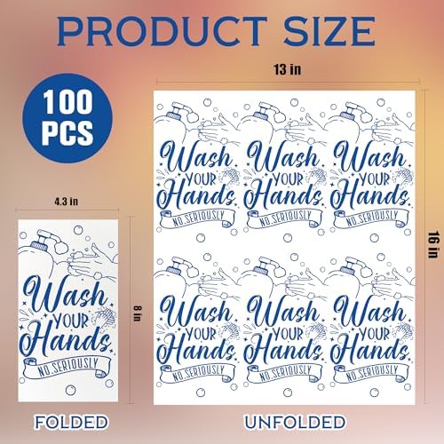 100 Pack Wash Your Hands Disposable Hand Towels for Bathroom Paper Towels for Guests Etiquette Guest Dinner Napkins Decorative Paper Hand Towels for Bathroom Wedding Birthday Anniversary(Blue)