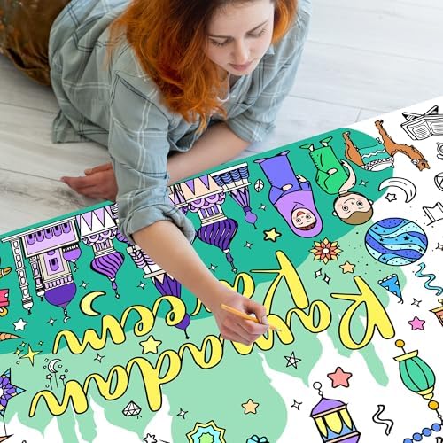 Ramadan Coloring Poster Large Ramadan Kareem Coloring Tablecloth Crafts Paper Tablecloth for Home DIY Drawing Games Party Supplies 30 x 72 Inch