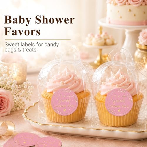 A Sweet Thank You Stickers, Pink Gold Foil Favor Labels for Wedding, Baby Shower, Dessert Table, Small Business Packaging, Bakery Gift Wrapping & Party Supplies,100PCS 1.6 Inch