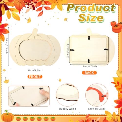 Geelin 12 Pack Wooden Pumpkin Photo Frames Classic, Fall Thanksgiving DIY