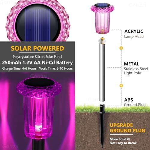 10 Pack Solar Lights Outdoor Waterproof LED Pink Pathway Lighting