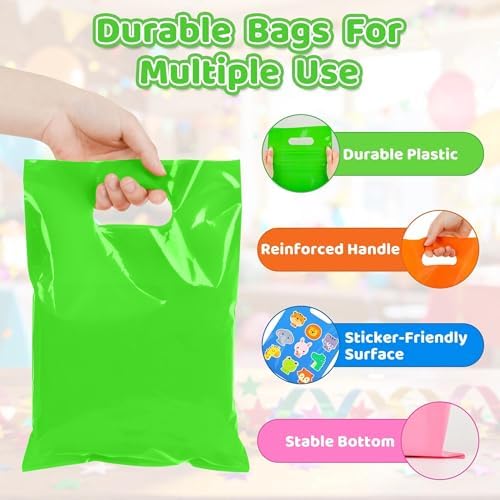 VieFantaisie 50 PCS Green Party Favor Bags, 8" x 11" Goodie Bags for Candy Treat Craft Easter Egg, Plastic Gift Bag with Die Cut Handles for Birthday Party, School Events & Small Business, Wedding