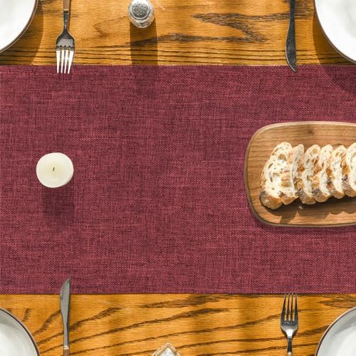 Artoid Mode Dark Red Table Runner, Seasonal Christmas Valentine's Washable Kitchen Dining Table Decoration for Home Party Decor 13x36 Inch