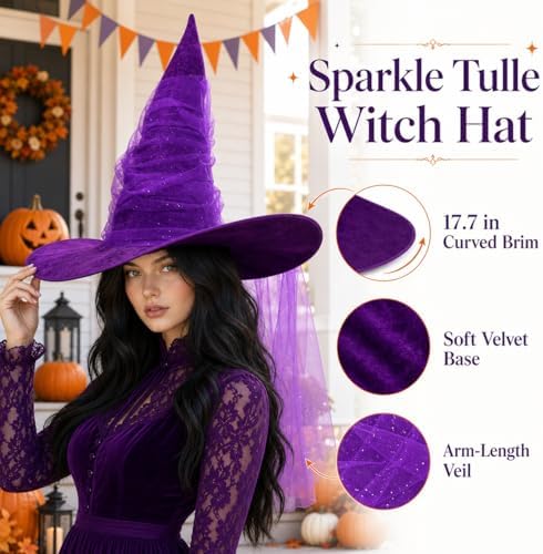 Women's Witch Hat with Shapeable Wide Brim and Adjustable Drawstring