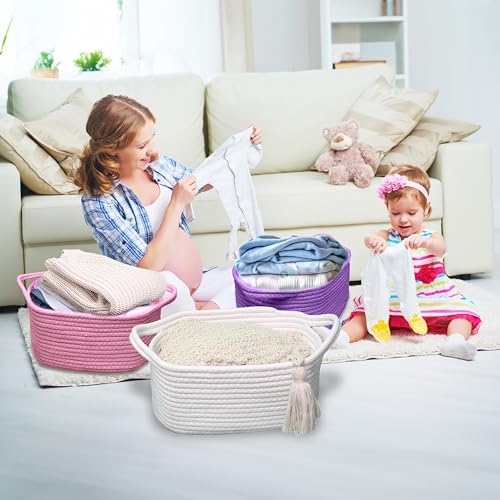 Poschnor Baby Gift Basket with Gift Bags and Ribbons, Empty Cotton Basket, Toy Storage for Baby and Pet, 12X 8 X 5 inch, Purple.