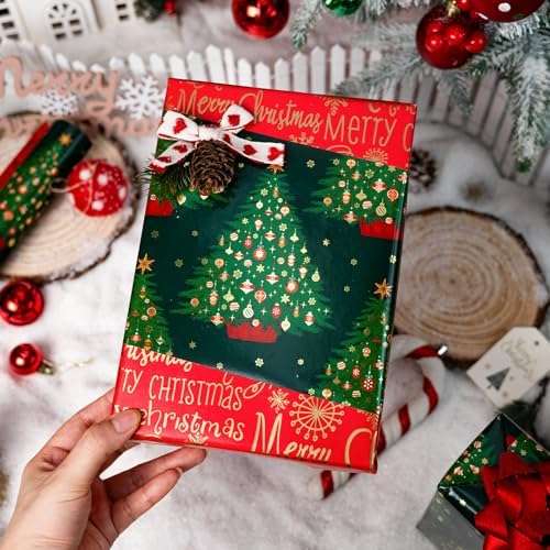 Yarcony Reversible Christmas Wrapping Paper Jumbo Roll,Green Wrapping Paper