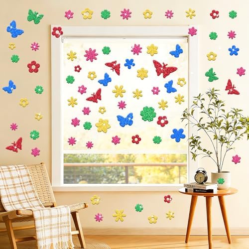 325Pcs Foam Stickers Glitter 3D Spring Foam Shape Sticker,Flower Butterfly