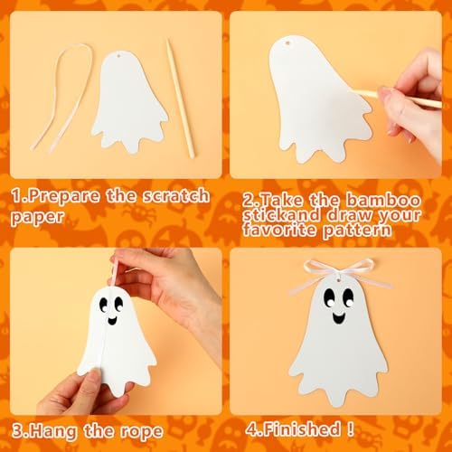 JULMELON 36 Pcs Halloween Scratch Off Cards, Ghost Rainbow Scratch Art Kit