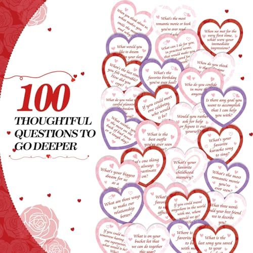 Pasimy 100 Pcs Couples Conversation Cards Game Bulk Romantic Couple Conversation Starters Boyfriend or Girlfriend Fun Question Card for Anniversary Deeper Connection Build Adult Relationship(Heart)