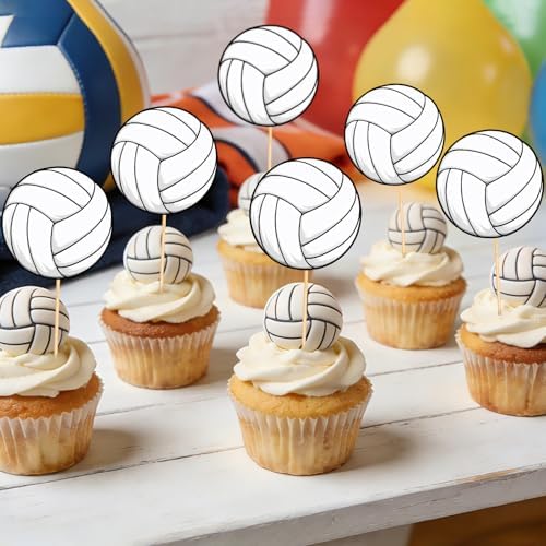 Hooqict 40Pcs Volleyball Cupcake Toppers Sport Ball Birthday Cake Topper Decorations Cupcake Picks for Kids Girls Boys Volleyball Themed Baby Shower Birthday Party Decorations Supplies
