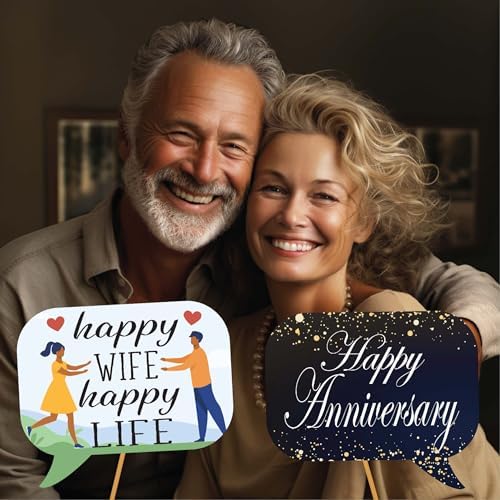 Anniversary Photo Booth Props - 41-pc Photobooth Kit with 8 x 10-Inch Sign, 60 Adhesive Pads, 45 Sticks - Wedding Anniversary Photo Props - Wedding Photo Booth Props