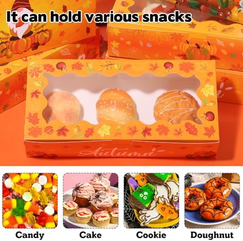 CIEOVO 24 Pcs Fall Cookie Boxes with Window, Autumn Maple Leaf Cookie Gift Cardboard Paper Treat Boxes for Fall Harvest, Wedding Thanksgiving Party Supplies