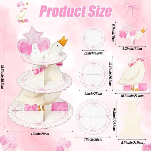 ANGOLIO 3 Tiers Pink Silly Goose Cupcake Stand Birthday Party Decorations