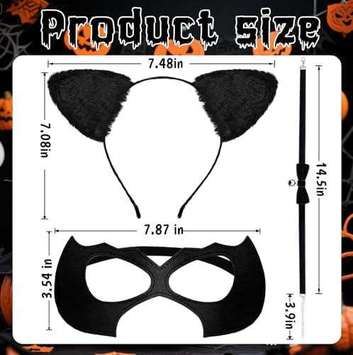 Voiiake Black Cat Ears Headband, Mask & Choker Set - Cat Costume Outfit Woman Adult Women, Halloween Costume Dress-Up Accessories for Party and Cosplay