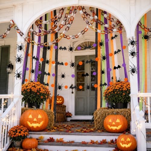700 Sheets Halloween Paper Chain Strips and 52ft Spider Bat Garlands Set