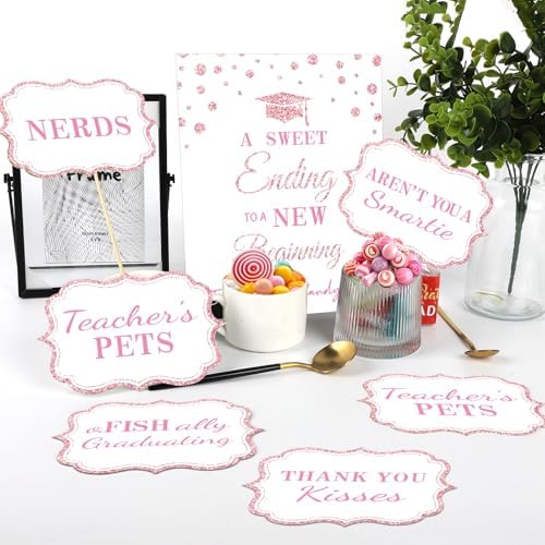 Graduation Candy Buffet Labels for Grad Party Decorations, Graduation Candy Bar Dessert Food Label Signs Set, Class of 2026 Grad Parties Table Decor Supplies (Pink)