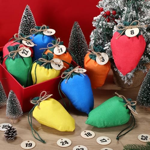 25 Pcs Christmas Lights Advent Calendar Bags 25 Days