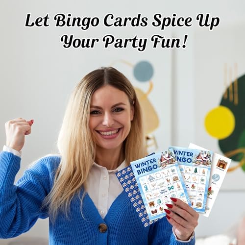 Winter Bingo Games for Family Friends, Christmas Bingo Games for Adults, Winter Xmas Party Decorations Supplies Favors, Merry Christmas Holiday Game Card for Indoor, 24 Players Game Cards -12
