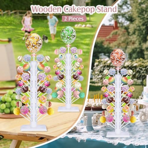 2 Pack Cake Pop Stand Display Wood Lollipop Tree Holder for Birthday