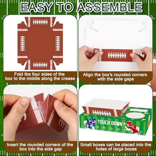 Jansun 36Pcs Football Serving Trays and Platters Candy Popcorn French Fries Snack Trays Football Movie Boxes for Snacks Tray Football Party Supplies