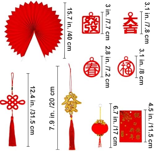 Winlyn 106 Pcs Chinese New Year Decorations Chinese Hanging Good Luck Ornaments Red Lanterns Festive Tree Ornaments Paper Fans for Asian Chinese Lunar New Year 2026 Year of The Horse Party Decor