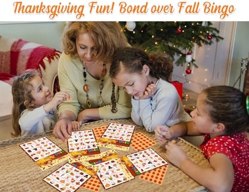 Thanksgiving Bingo Games for Kids Adults - 24 Players Turkey Bingo Cards - Happy Thanksgiving Party Games for Family Fall Autumn Activities Classroom Thanksgiving Gifts