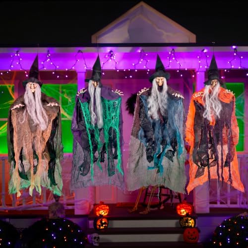 JOYIN 4 Pcs 19.6” Hanging Witch Halloween Decorations Outdoor Indoor Flying Haunted House Scary Decor for Lawn Garden Yard