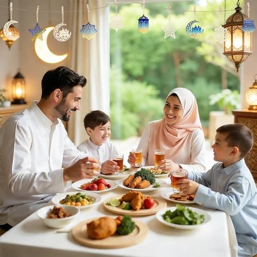 36PCS Wooden Ramadan Decorations Eid Islam Mubarak Ornaments Mubarak Hanging Hollow Pendant to Paint, DIY Blank Unfinished Wood Moon Cutouts Crafts Hanging Al Adha Star Lantern for Muslim Festive