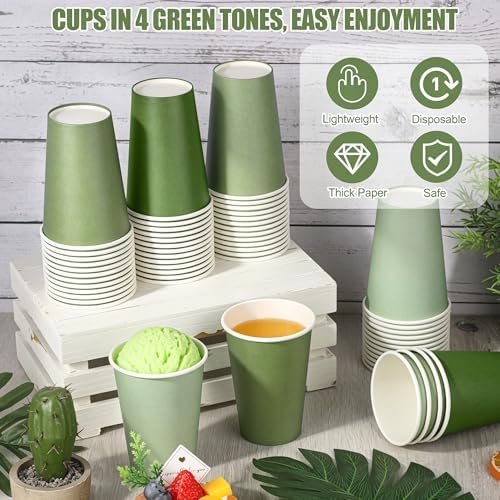 Kochorie 60 Pack 12 Ounce Disposable Gradient Green Paper Cups, Green Party Cups, Drinking Cups for Holiday Party Supplies DIY Crafts, 4 Colors