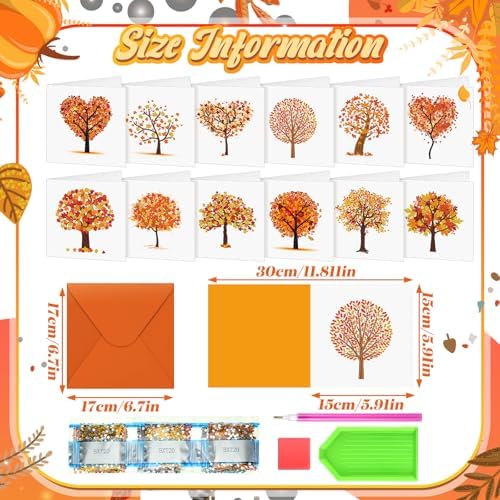 Saillong 12 Pack Fall Tree Diamond Painting Greeting Cards with Envelopes