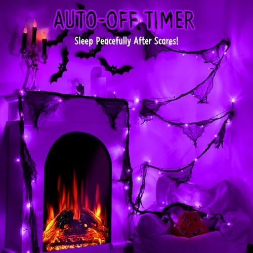 cshare Halloween Lights Battery Operated or USB, Creepy Cloth String Lights with Timer Waterproof 9.8ft 30LED Purple String Lights Halloween Decortions for Fireplace Window Door Mirror