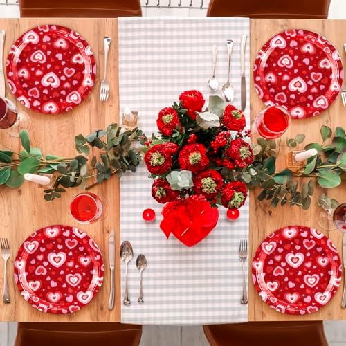 Whaline 40 Pcs Valentine's Day Heart Paper Plates Disposable Plates 9 Inch Red Love Heart Party Tableware for Wedding Anniversary Table Decor Supplies