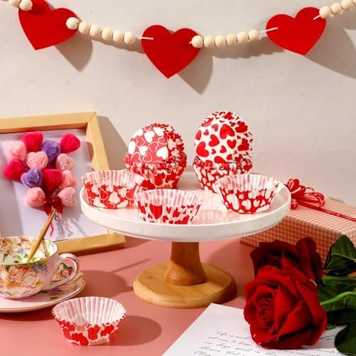 SANNIX 450pcs Valentine's Day Cupcake Liners Red White Love Theme Cupcake Wrappers Paper Wraps Muffin Liners for Valentines Day Wedding Birthday Party Candy Cake Decorations Supplies
