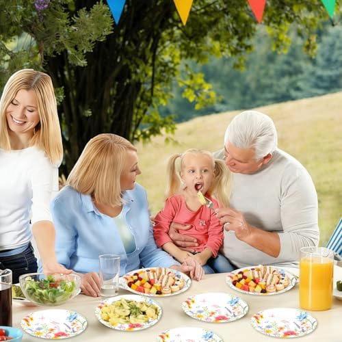 FOIMAS 50pcs Wildflower Paper Plates,7 Inch Spring Floral Disposable Plates Tableware Plate for Spring Summer Birthday Baby Shower Picnic Party Supply