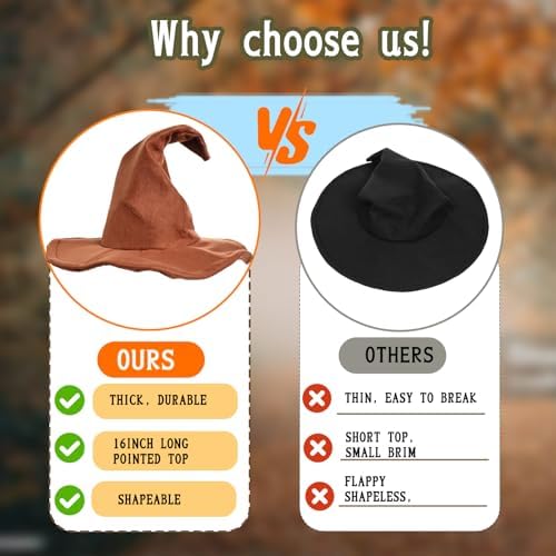 NTIERA Witch Hat, 18IN Wizard Hat Cosplay Accessories for Halloween Costume Party Christmas Masquerade Carnivals